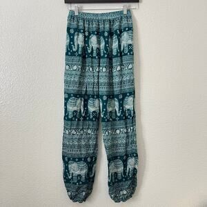 Awareness Apparel teal elephant print harem jogger pants